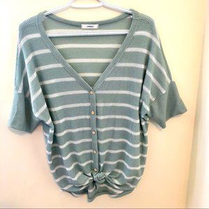 Cherish Seafoam Green and White Striped Short Sleeve Button-Front Top